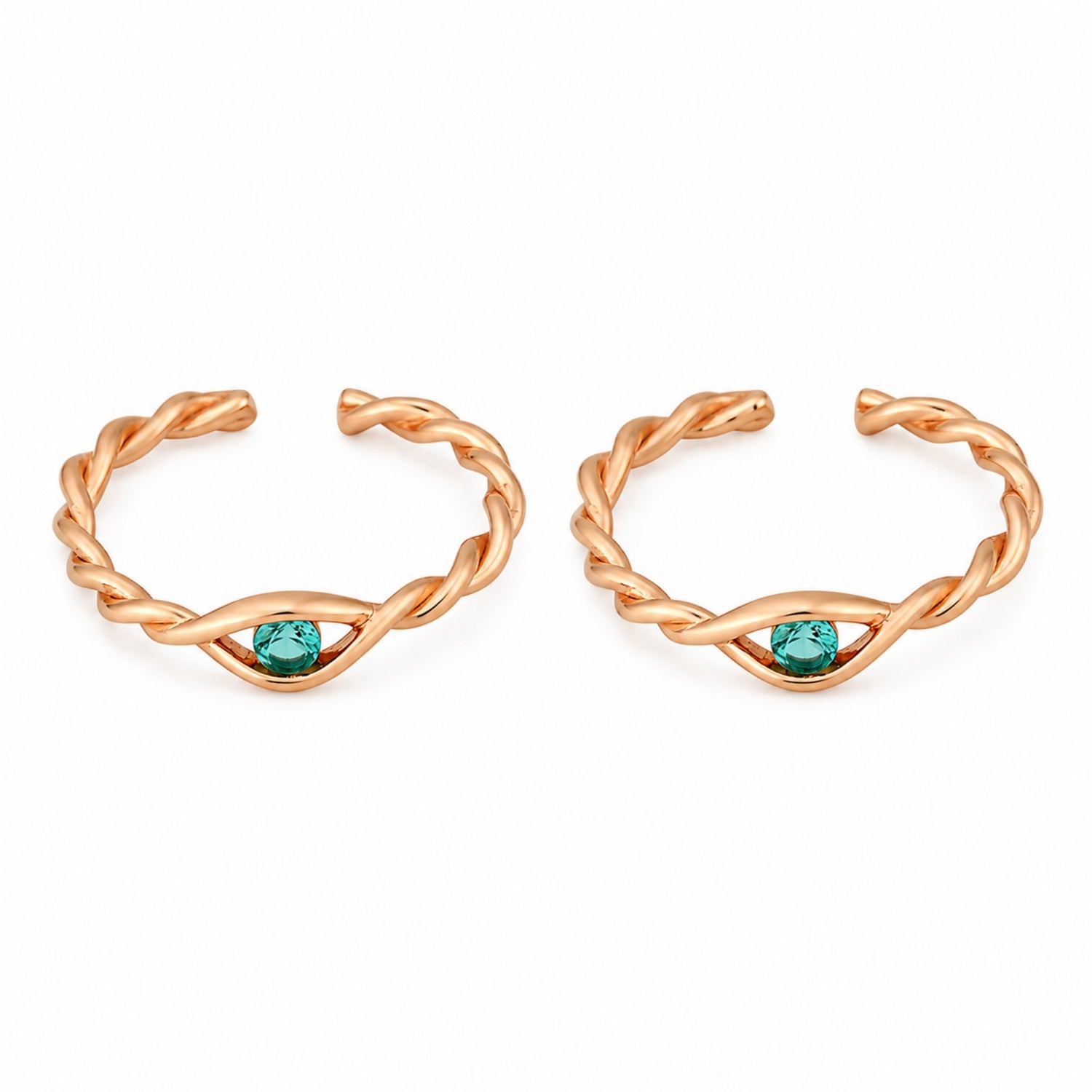 925 Silver Rose Gold Emerald Evil Eye Twisted Toe Rings