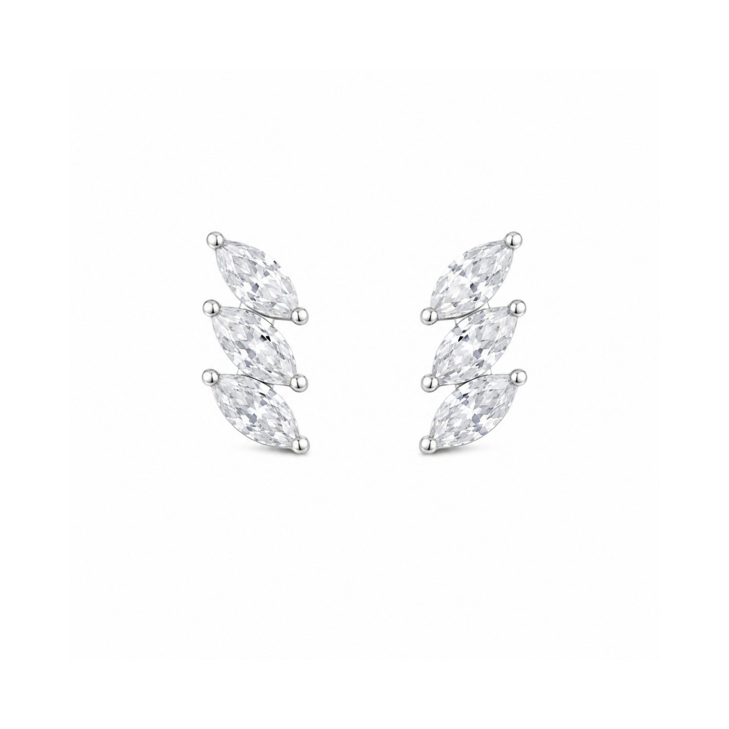 Marquise Trio Leaf 925 Pure Sterling Silver Climber Studs