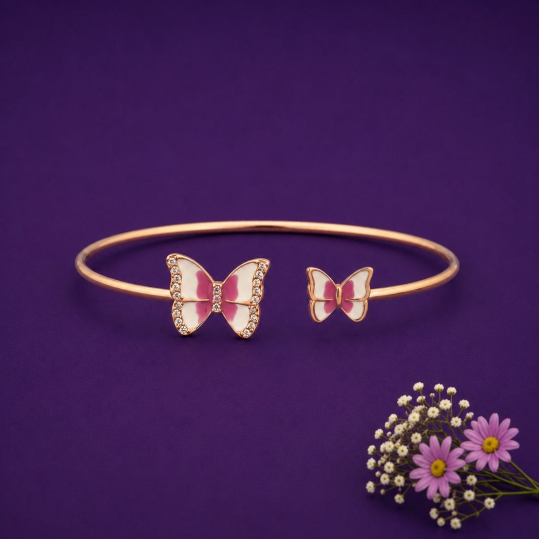 Rose Gold Pink Butterfly Enamel 925 Silver Kada