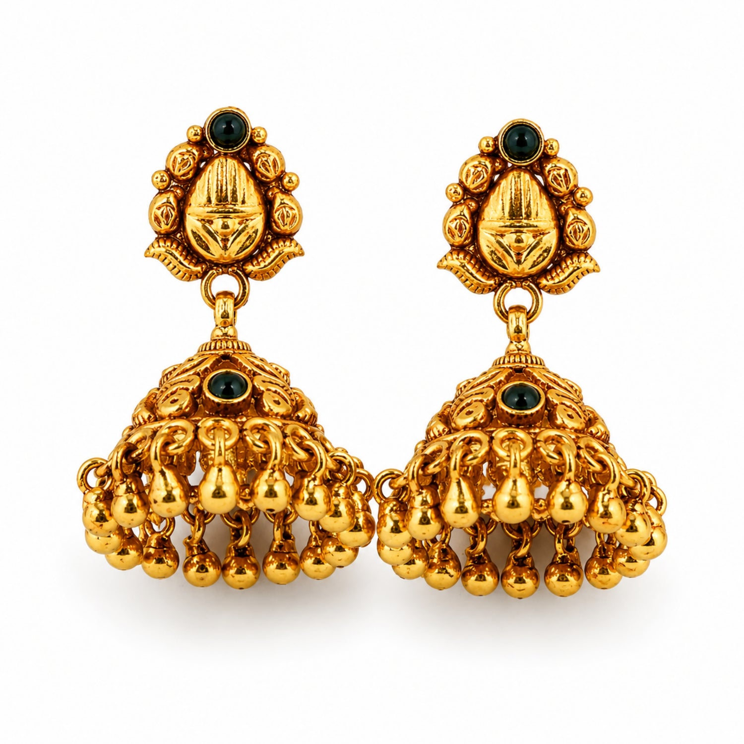 The Netra Emerald Bud Jhumka – 925 Sterling Silver