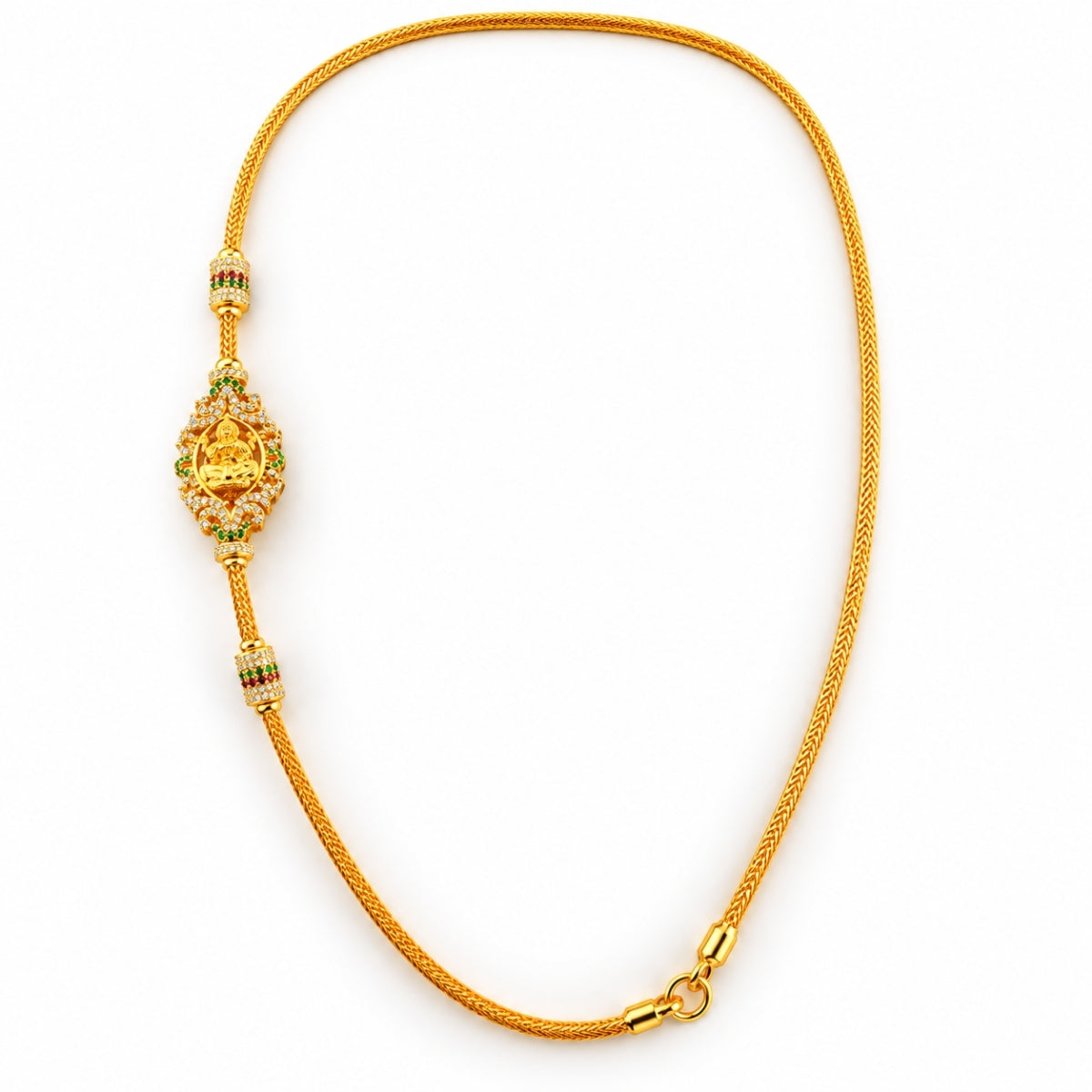 Divine Gaja Lakshmi Kemp Accent Heritage 925 Silver Mugappu Chain