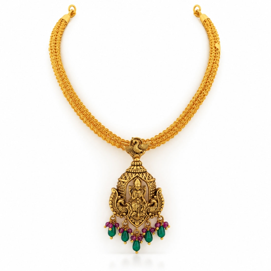 Padmasana Lakshmi Teardrop Antique Silver Necklace