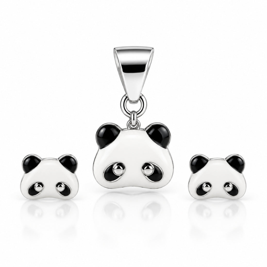 Precious Panda 925 Sterling Silver Enamel Pendant & Stud Earring Set for Kids