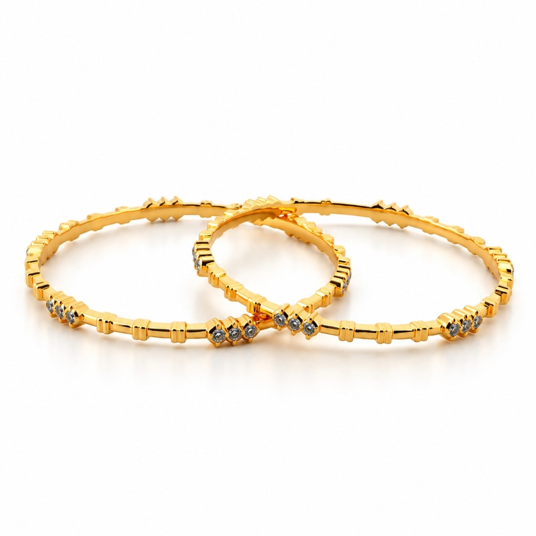 The Regal Bar & Crest Stackable Bangles (Set of 2 in 925 Sterling Silver with Rich 24K Gold Polish)