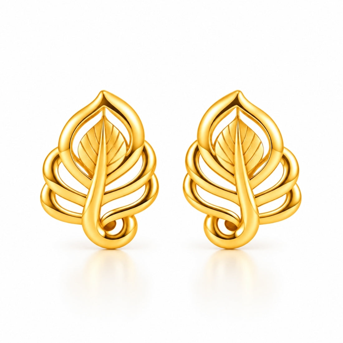 Vasant Leaf 925 Sterling Silver Textured Botanical Stud Earrings