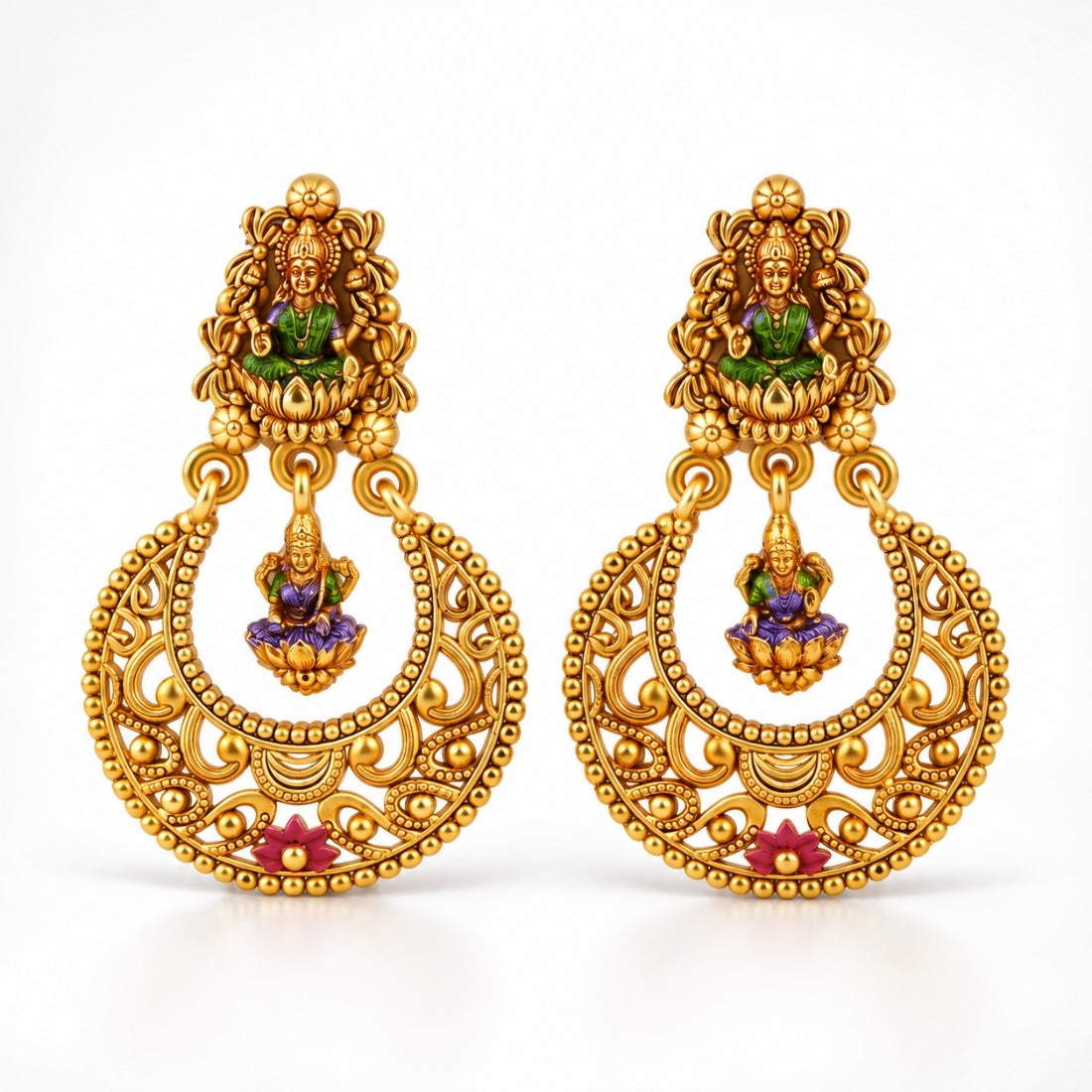 Heritage Gilded Lakshmi Temple Crescent 925 Silver Earrings
