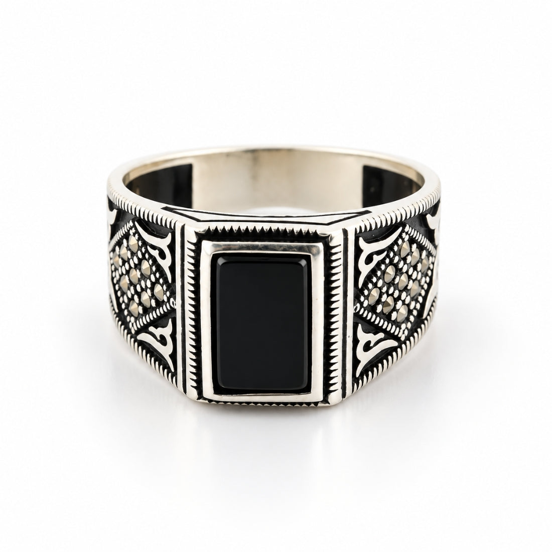 Imperial Obsidian Flat-Top 925 Silver Ring