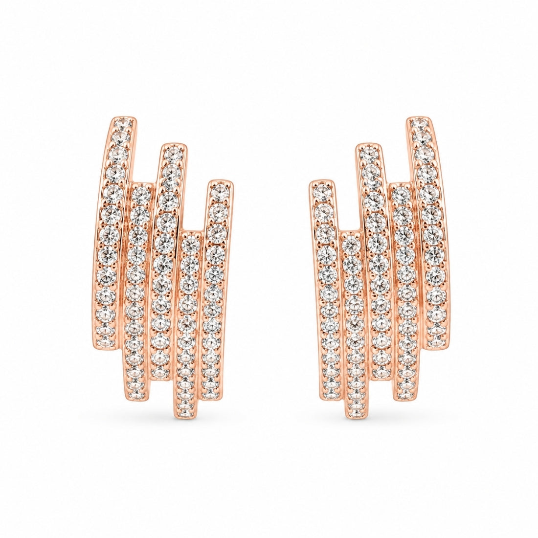 Rose Gold Pavé Cascading Bar Stud Earrings