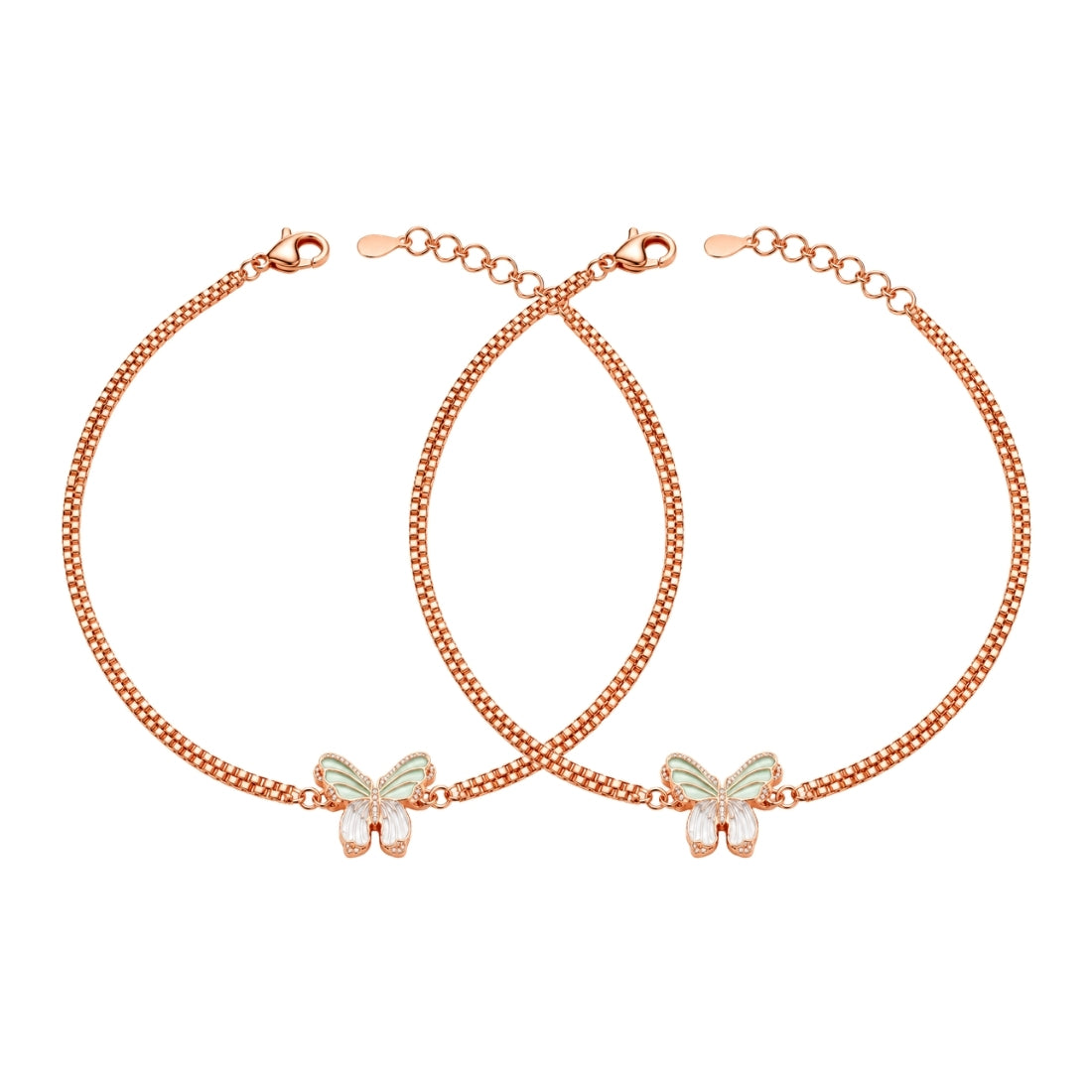The Sparkling Monarch Rose Gold 925 Silver Anklet Pair