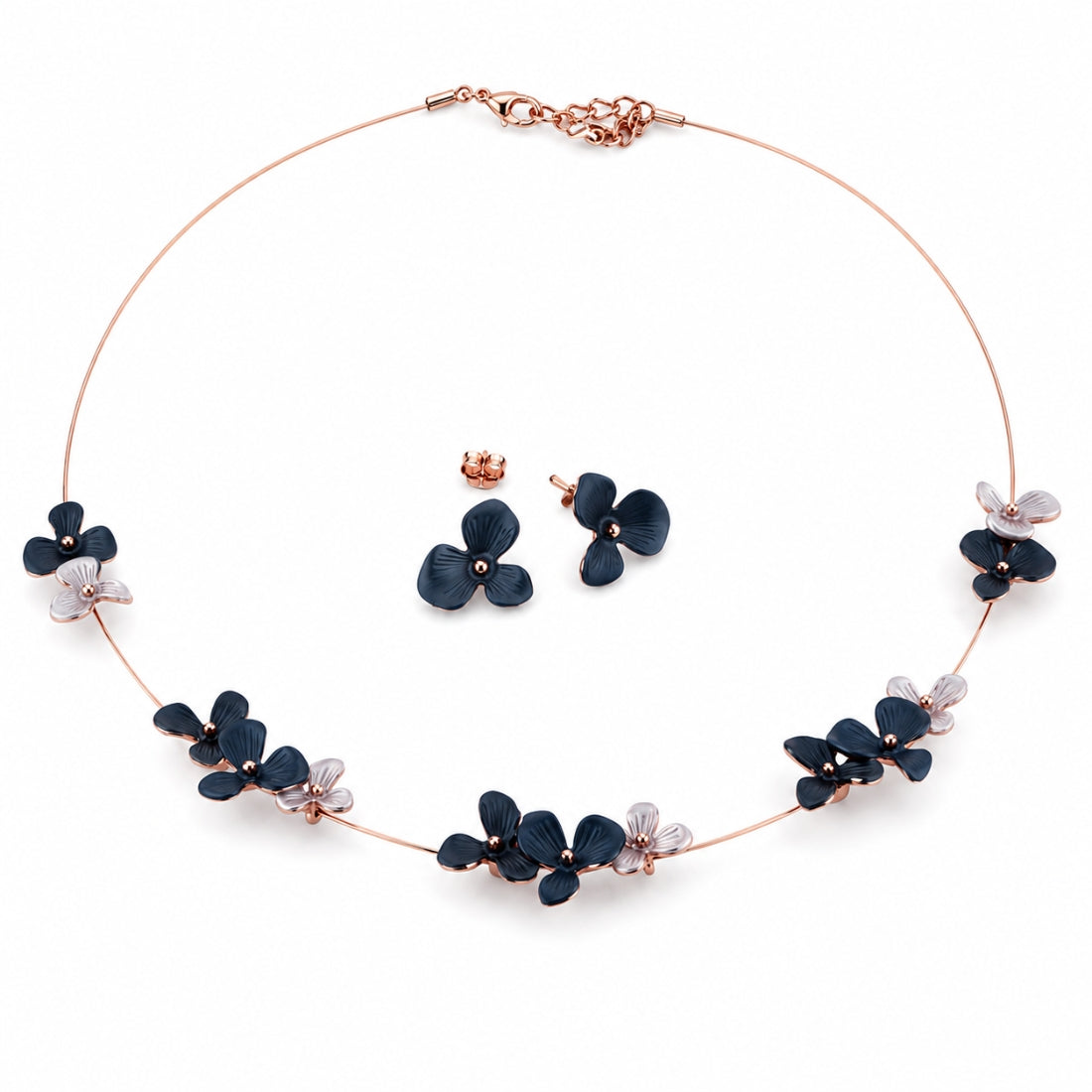 The Midnight Hydrangea Floating Wire 925 Silver Necklace Set