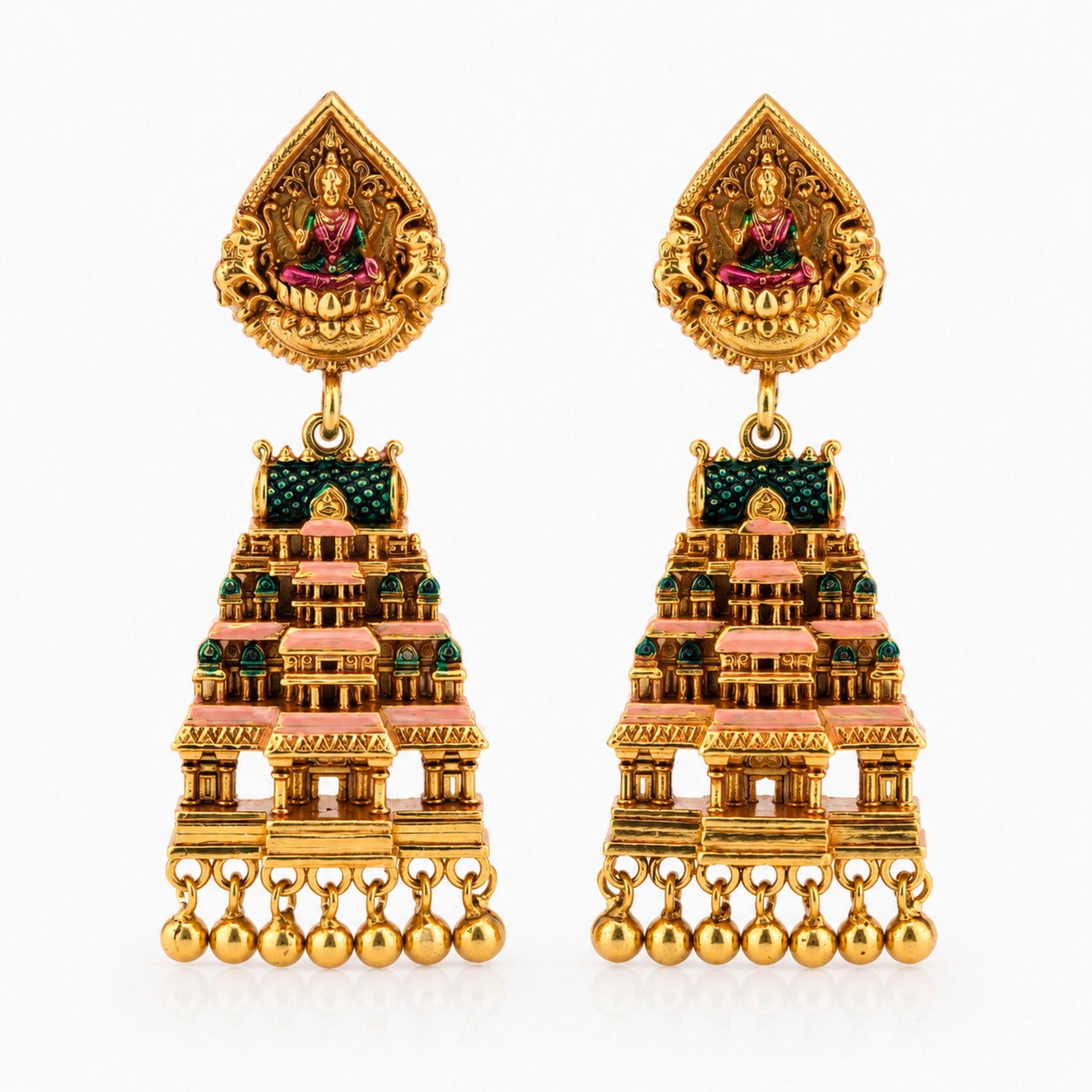 The Imperial Lakshmi Gopuram Heritage Gold-Plated 925 Silver Drops