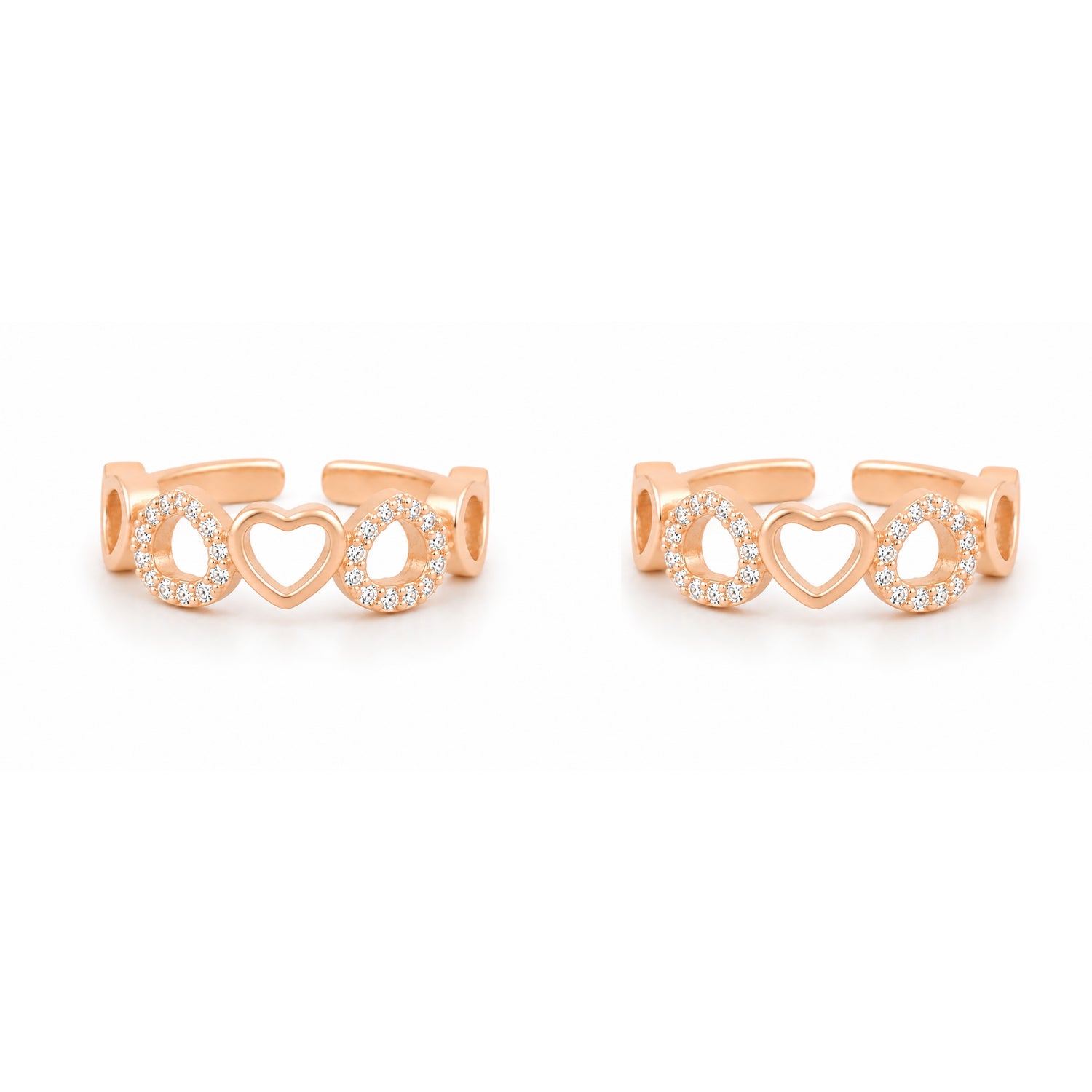 Sweetheart Halo Rose Gold Adjustable Toe Rings