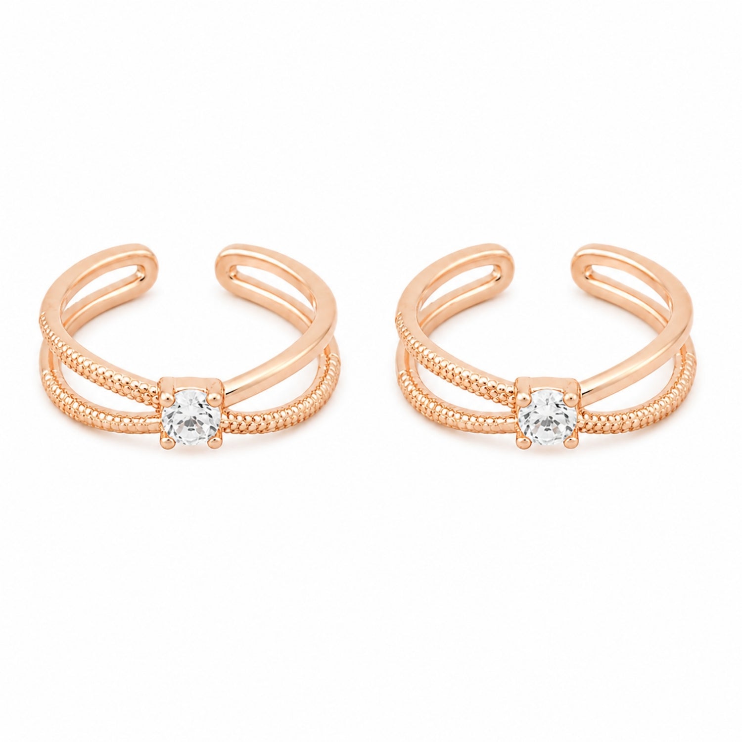 925 Silver Rose Gold Stellar Solitaire Double Band Toe Rings
