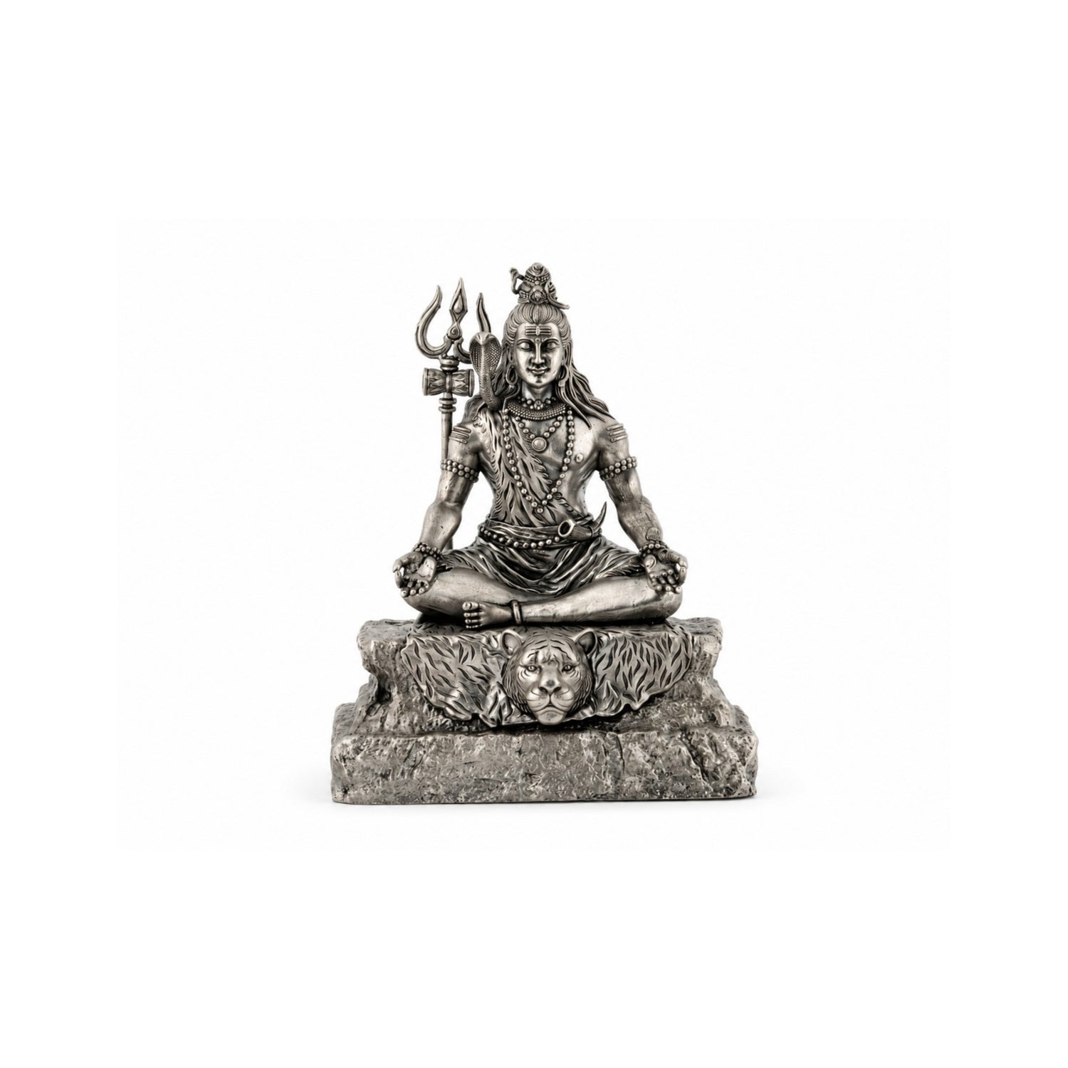 Antique-Finish 925 Silver Lord Shiva Meditating Idol.