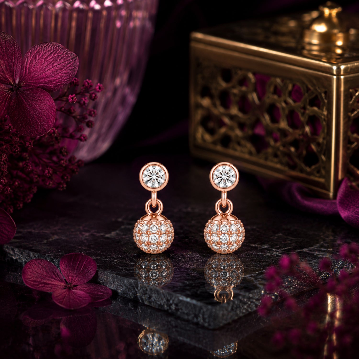 Pavé Shimmer Orb 925 Pure Sterling Silver Drop Earrings