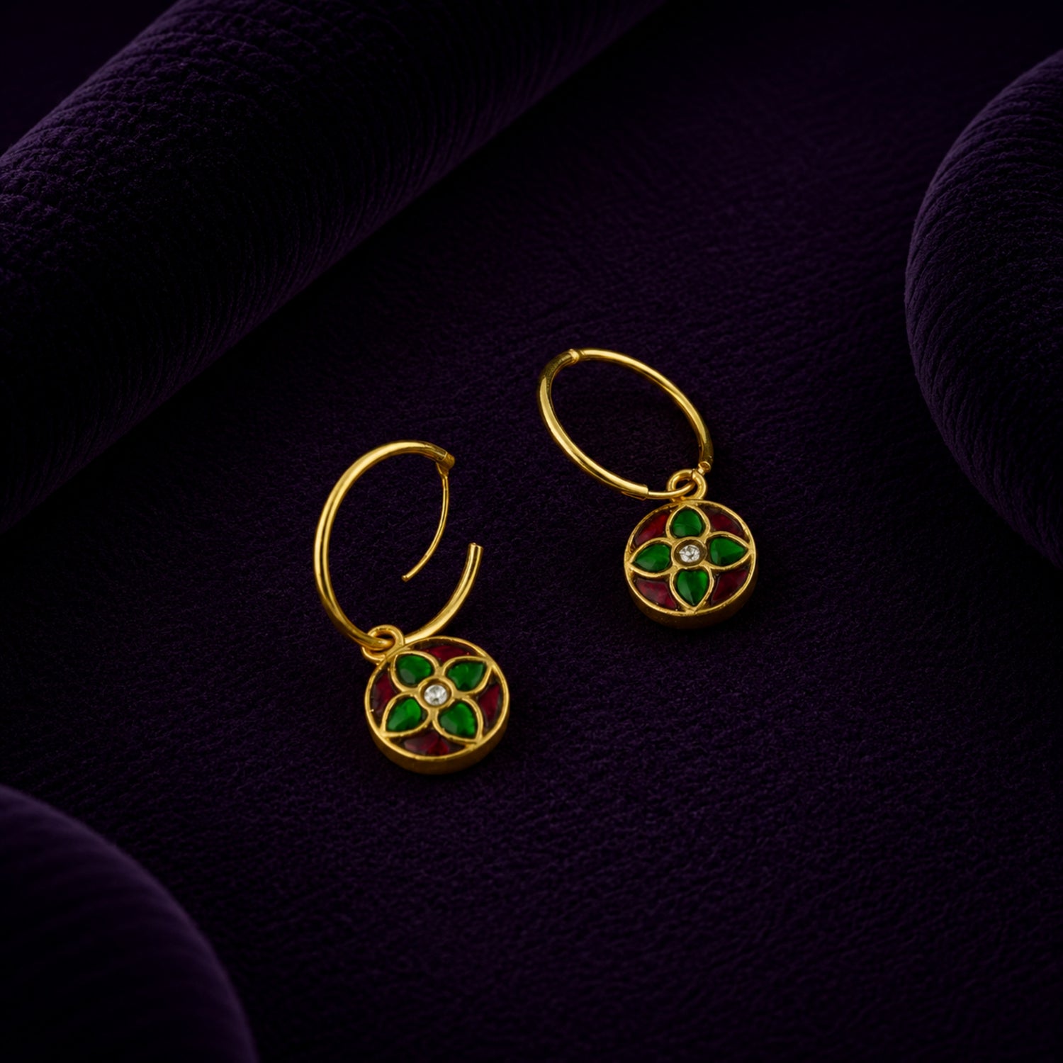 The Mira Enamel Gold-Plated 925 Silver Hoop Drops Earring