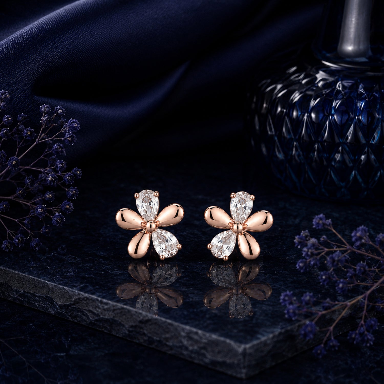 Dual-Texture Jasmine 925 Pure Sterling Silver Stud