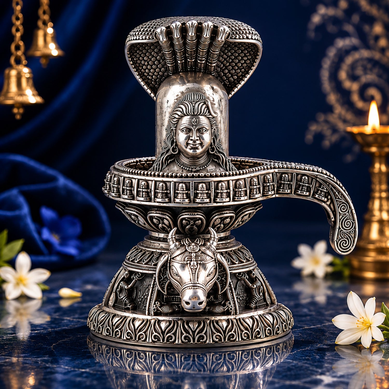 Premium 925 Pure Silver Ekmukhi Shivling Idol.