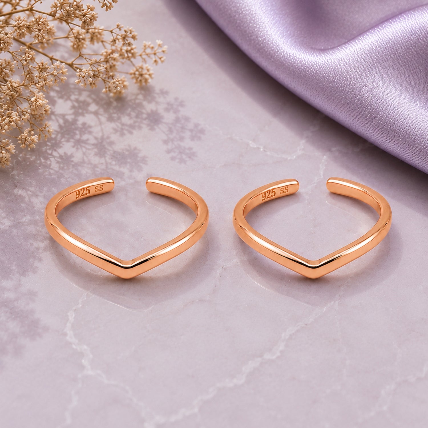 925 Silver Rose Gold Siren Chevron Adjustable Toe Rings