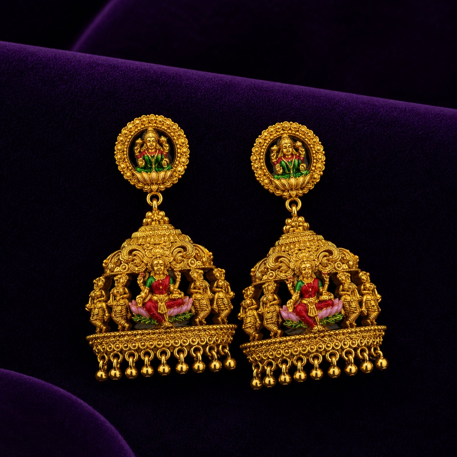 Royal Lakshmi Heritage Gold Polish 925 Silver Jhumka Earrings