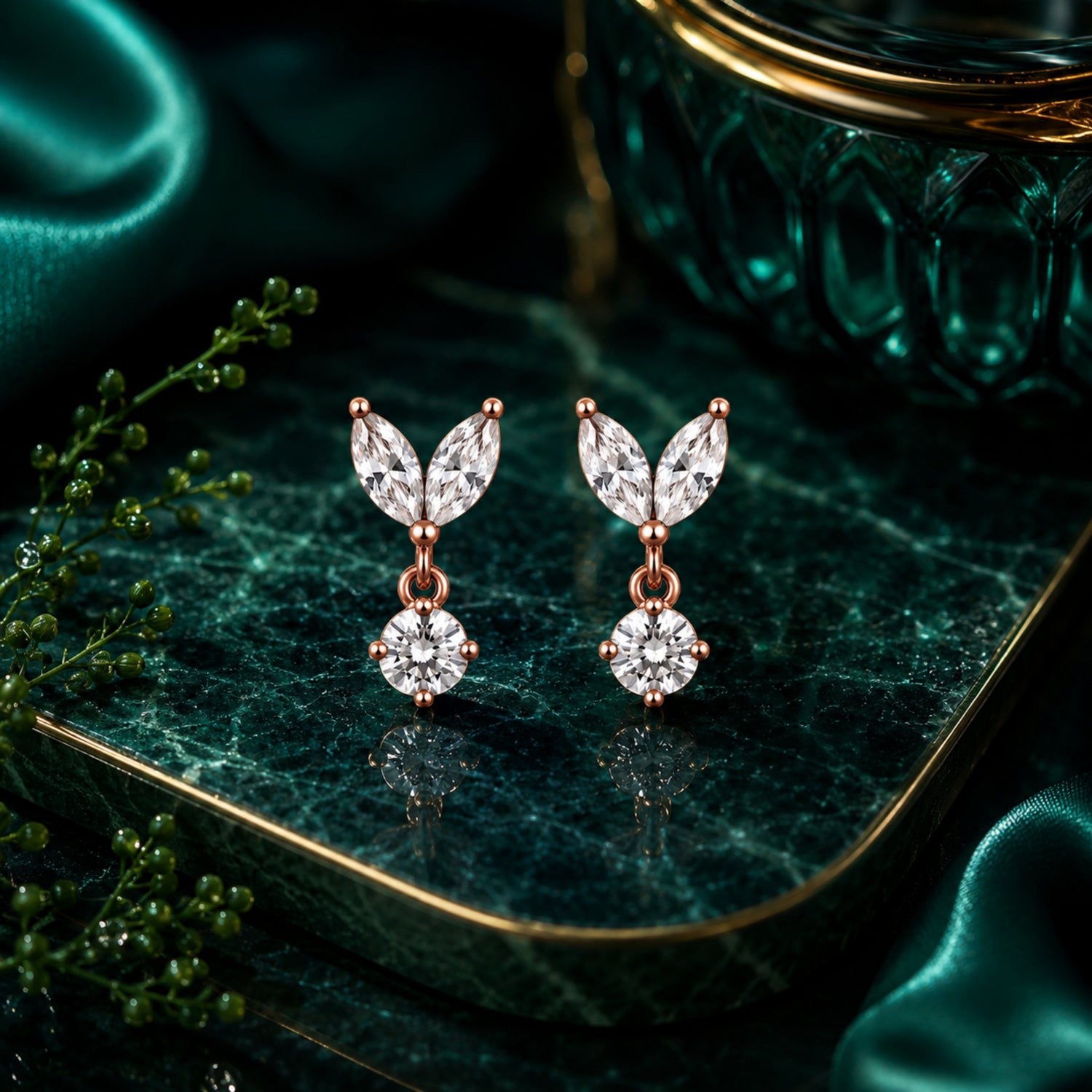Marquise Leaf Solitaire 925 Pure Sterling Silver Drop Earrings