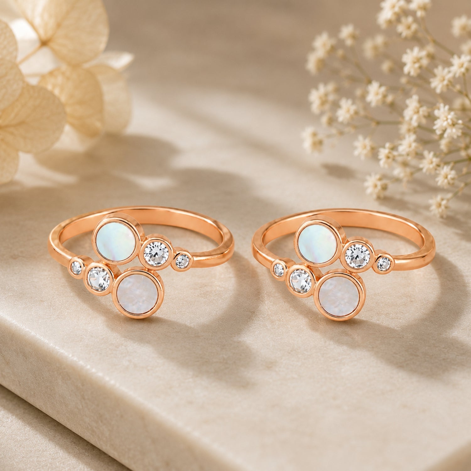 925 Silver Rose Gold Mother of Pearl Nebula Bypass Toe Rings