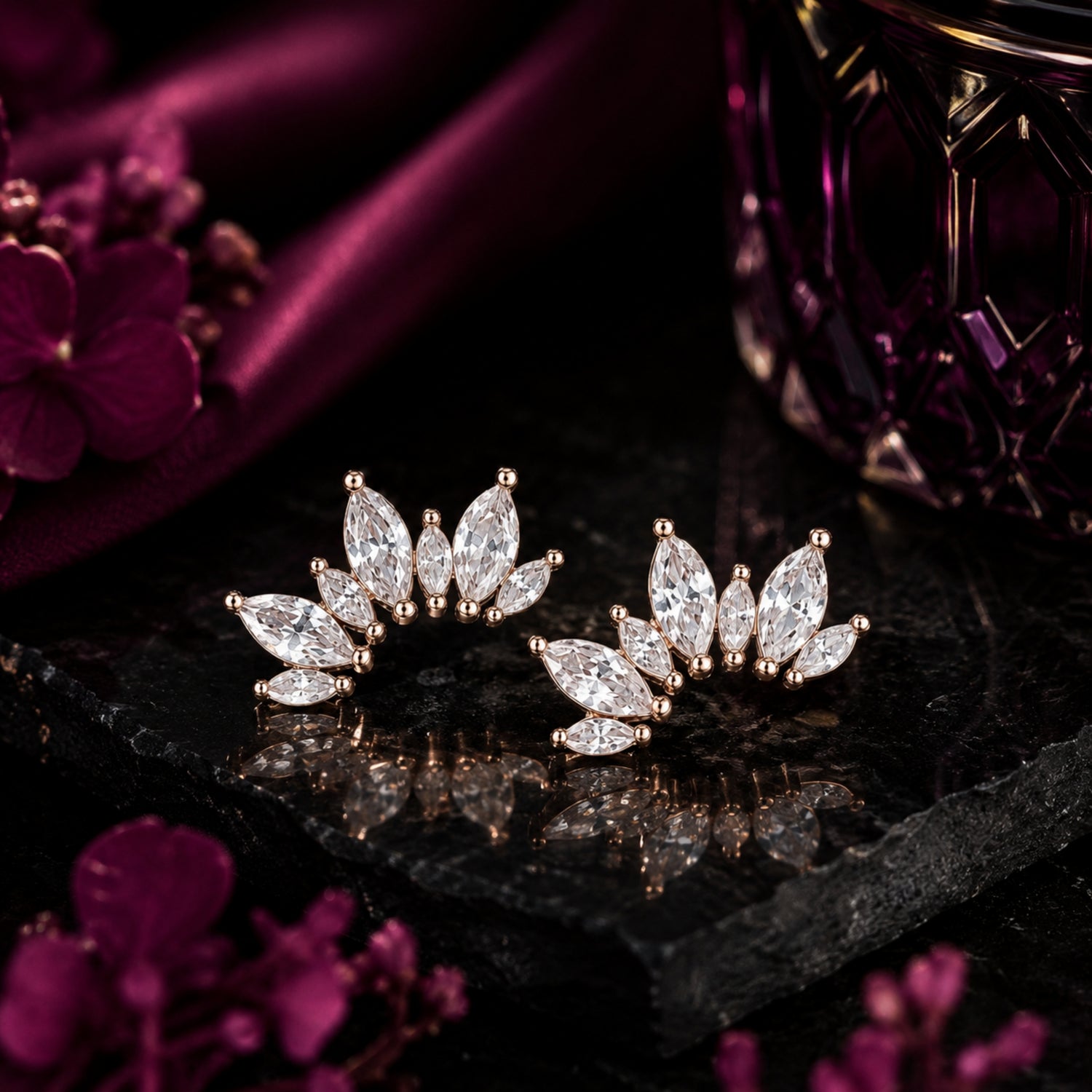 Marquise Crown 925 Pure Sterling Silver Ear Climbers