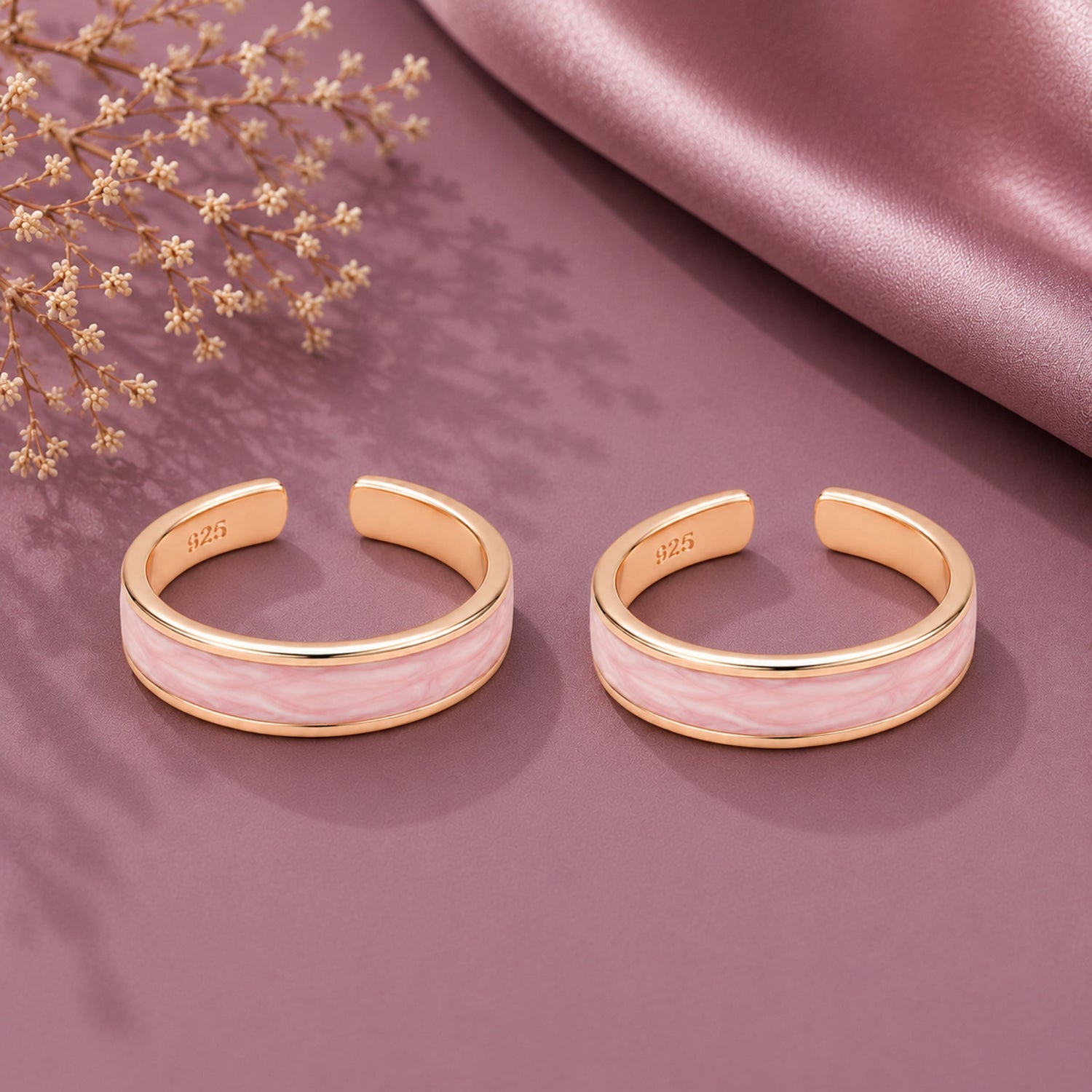 925 Silver Rose Gold Blush Marble Minimalist Toe Rings