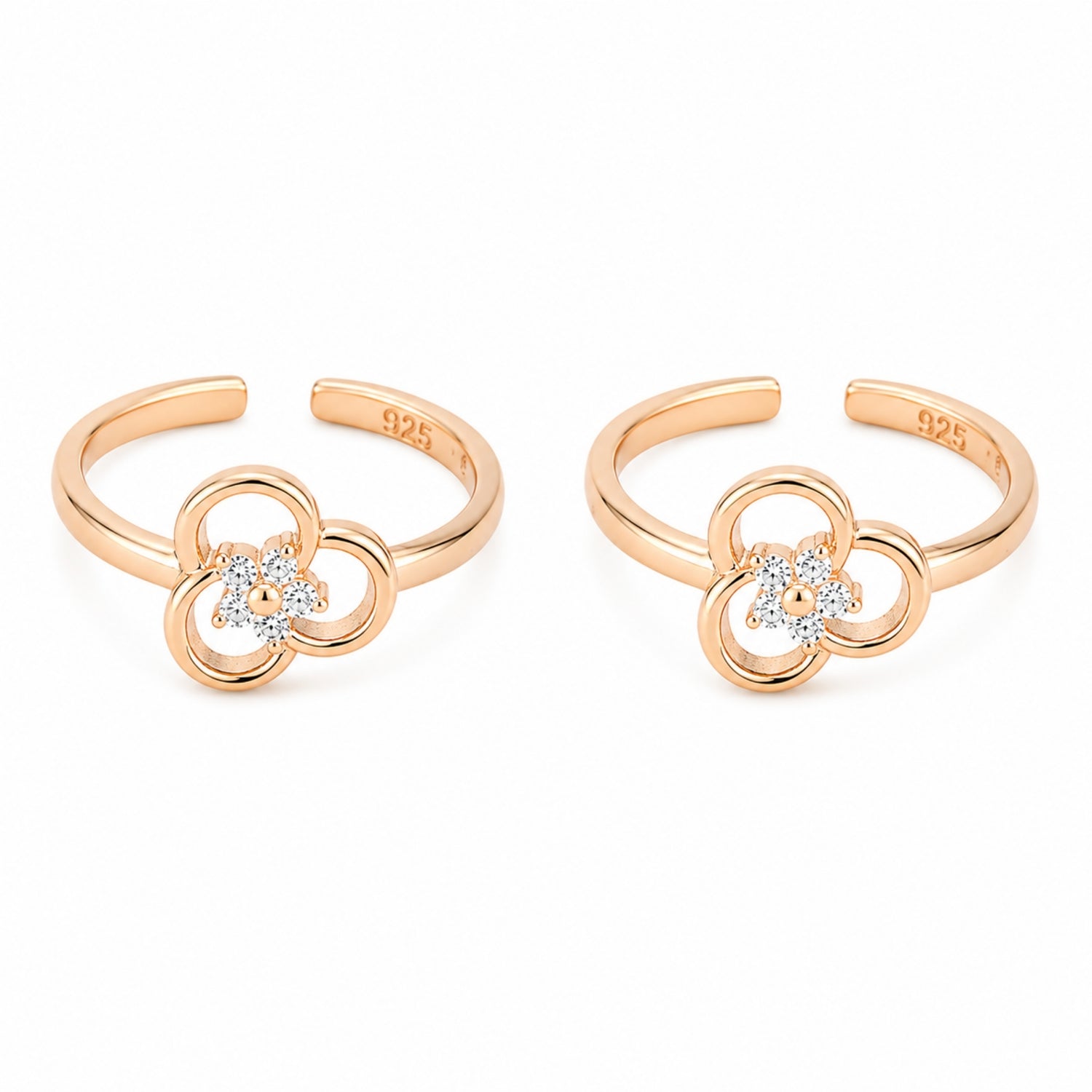 925 Silver Rose Gold Stellar Trefoil Adjustable Toe Rings