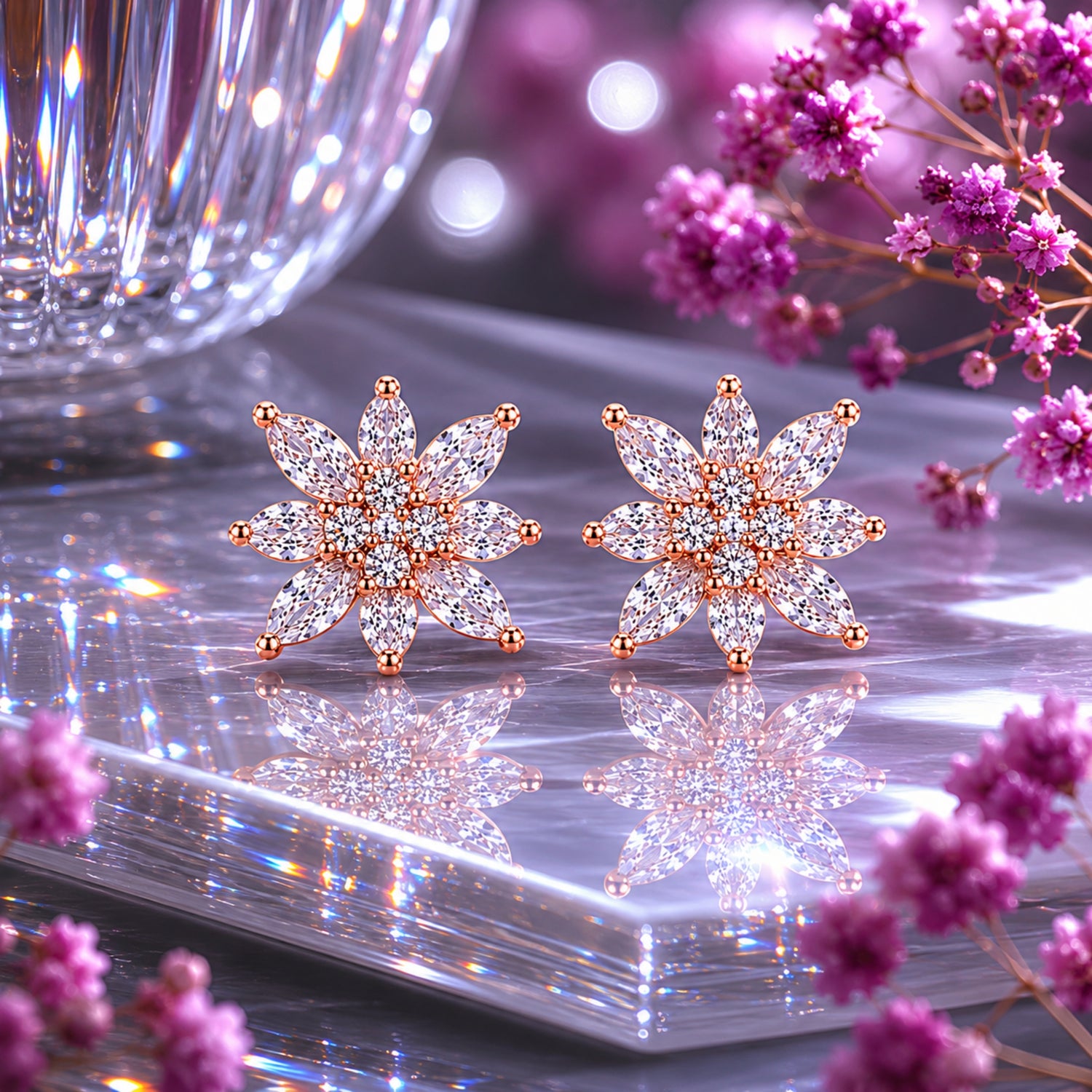 Marquise Snowflake Burst 925 Pure Sterling Silver Stud