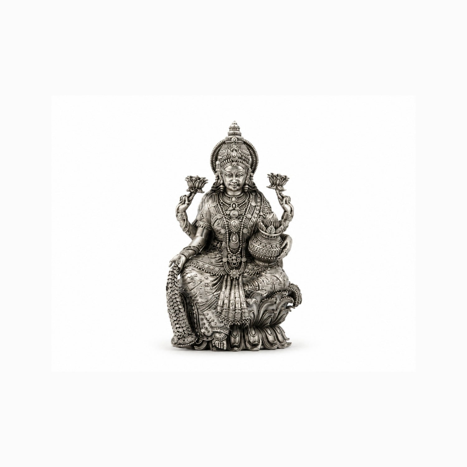 Premium 925 Pure Silver Goddess Lakshmi with Gaja/Kalash Idol.