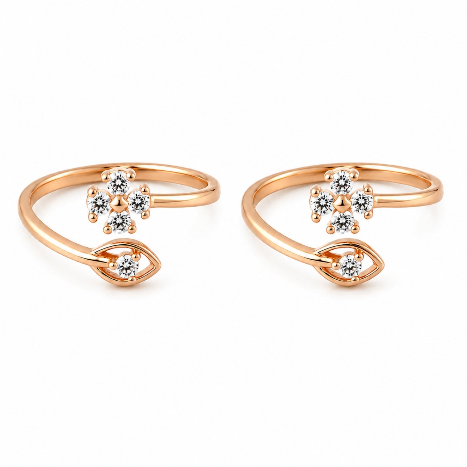 Rose Gold 925 Silver Flora & Foliage Bypass Toe Rings