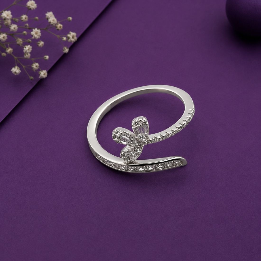 Jasmine Petal Open Silhouette Crossover Ring