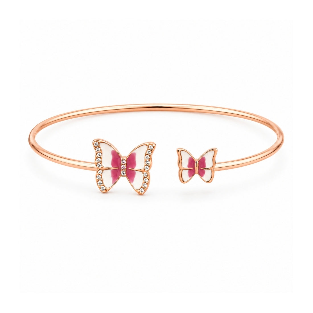 Rose Gold Pink Butterfly Enamel 925 Silver Kada