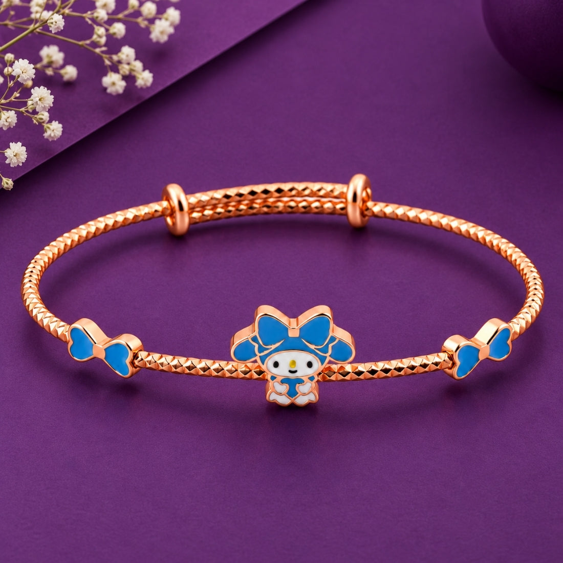 Cinnamoroll Pastel Bows 925 Sterling Silver Adjustable Kids Kadas (Rose Gold Finish)