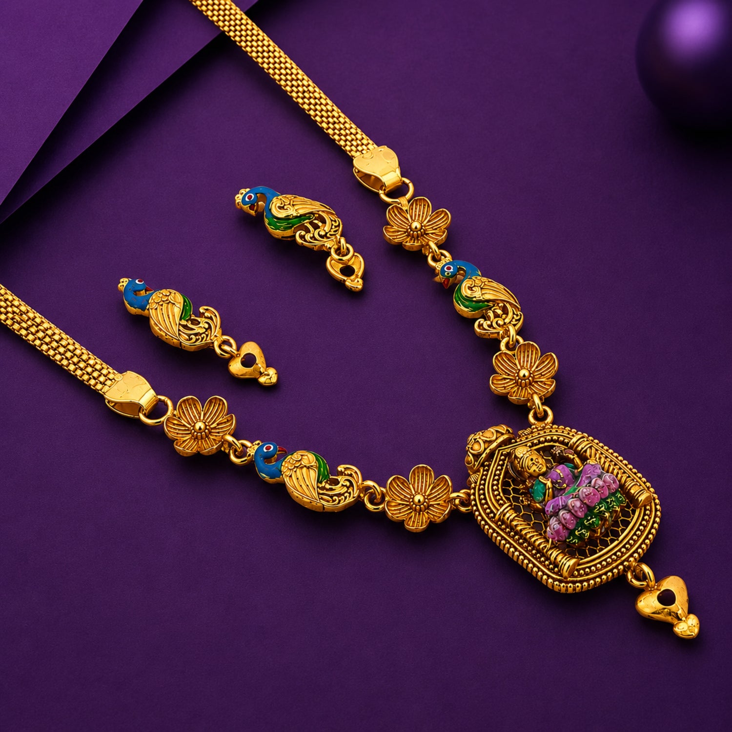 The Divine Kamalam Peacock 925 Silver Necklace Set