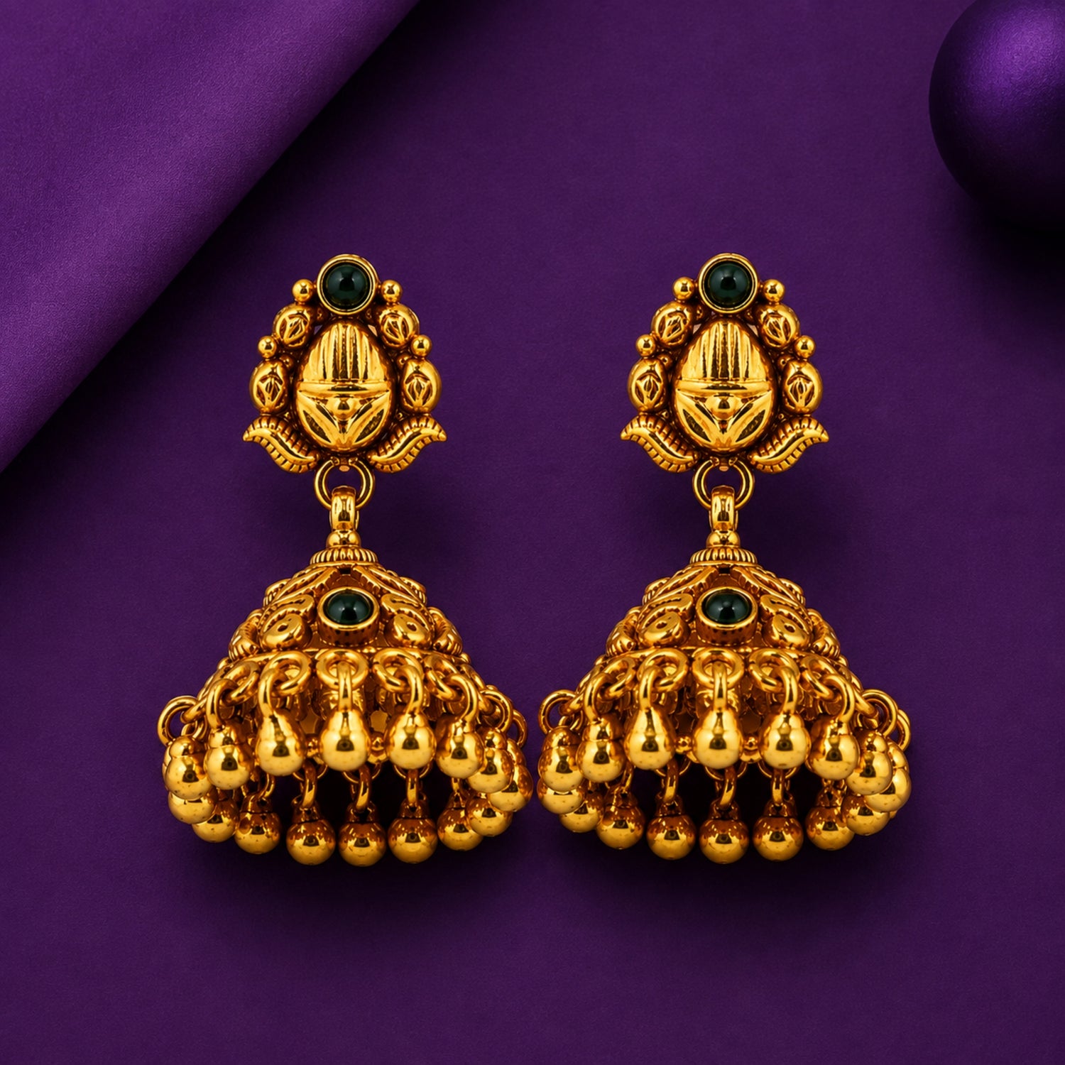 The Netra Emerald Bud Jhumka – 925 Sterling Silver