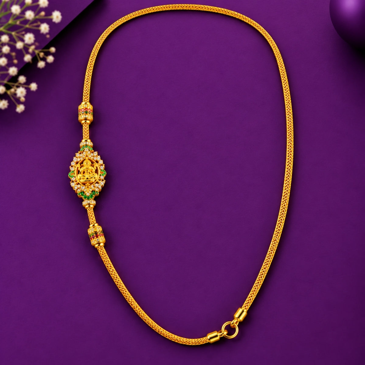 Divine Gaja Lakshmi Kemp Accent Heritage 925 Silver Mugappu Chain