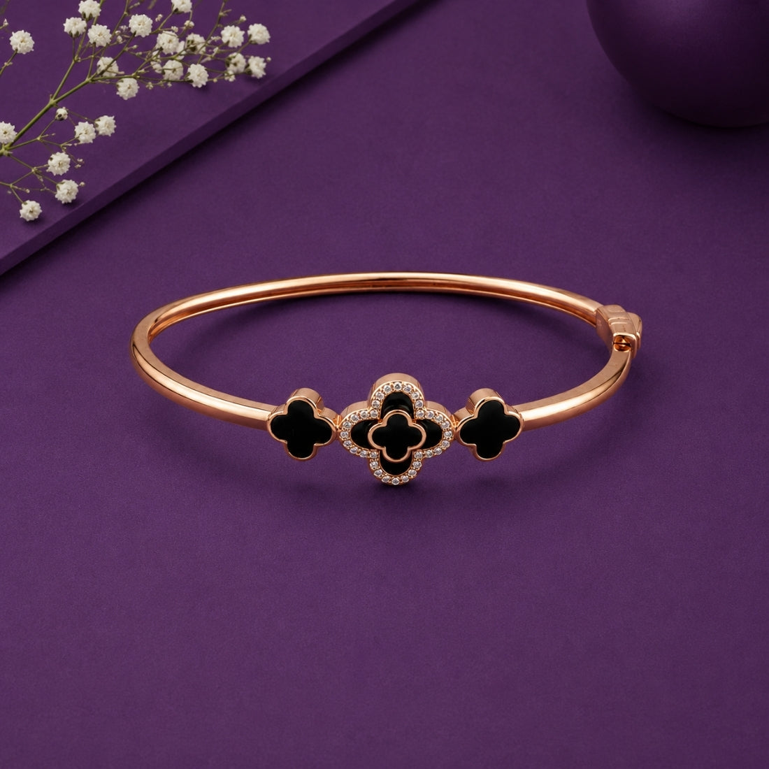 Midnight Clover Rose Gold Pavé Kada