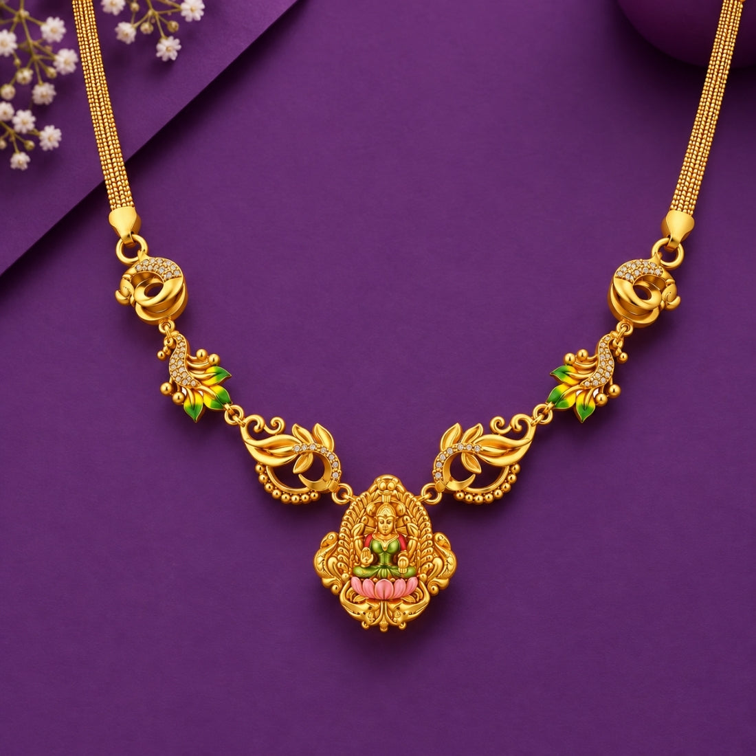 The Padma Lakshmi & Mayura Enamel Temple 925 Silver Necklace