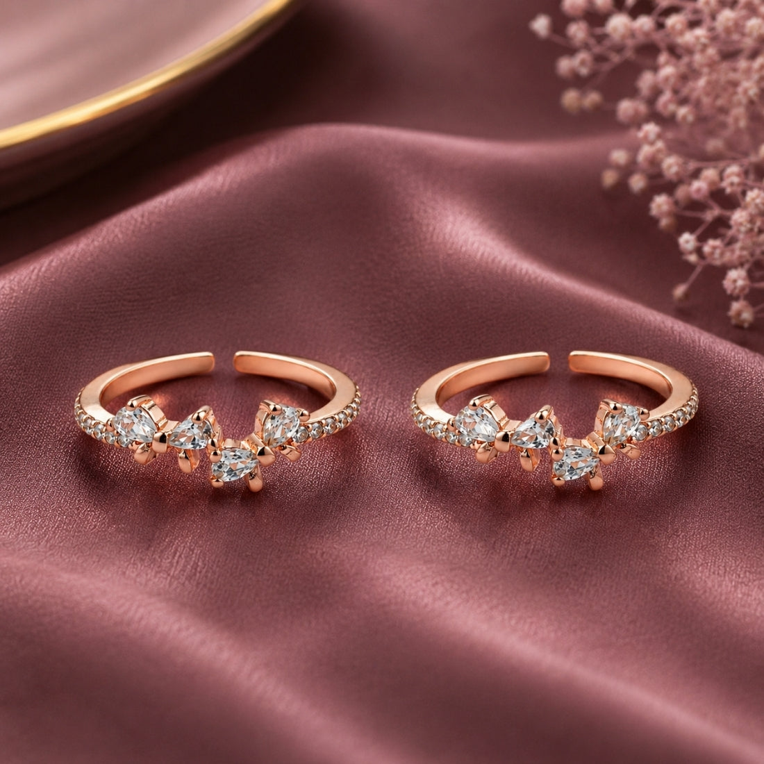 Rose Gold Plated Jagged Crown Crystal Bichiya Set