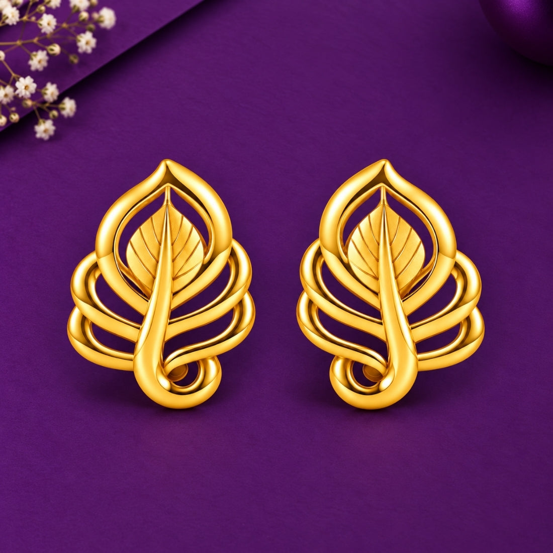 Vasant Leaf 925 Sterling Silver Textured Botanical Stud Earrings