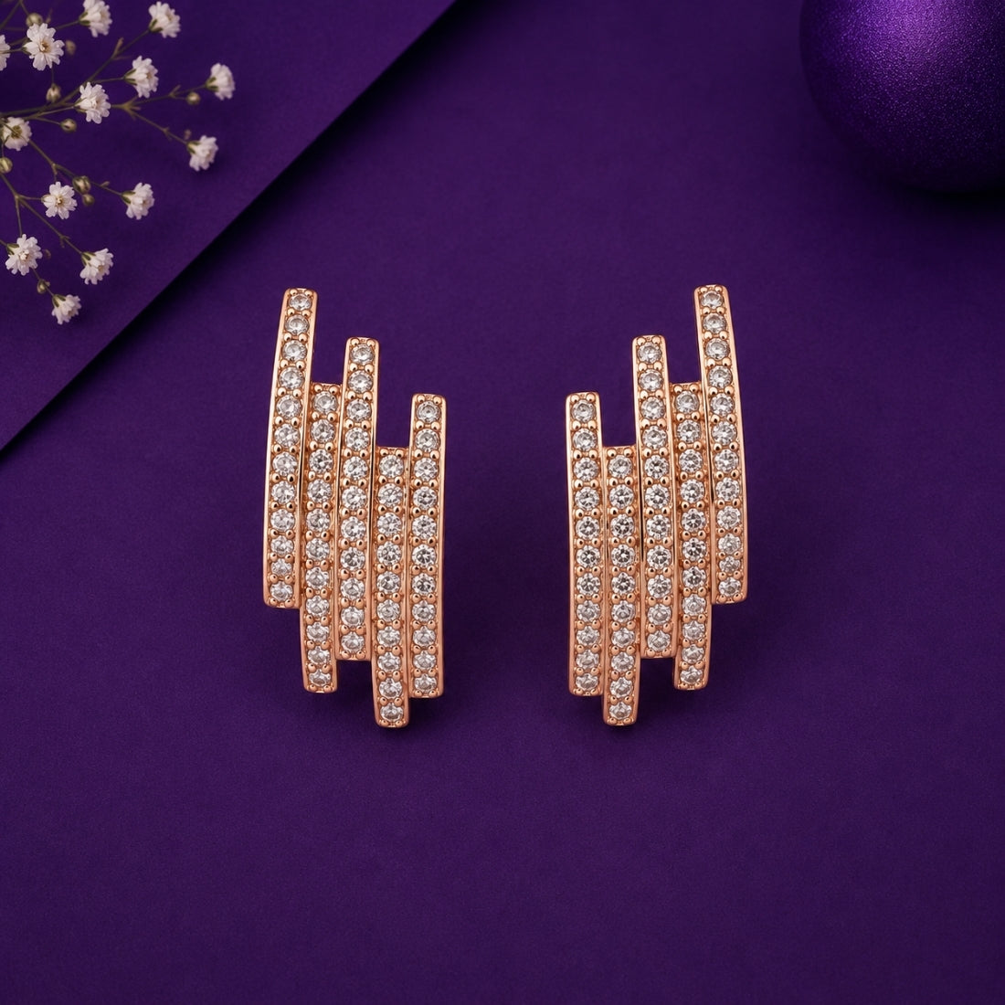 Rose Gold Pavé Cascading Bar Stud Earrings