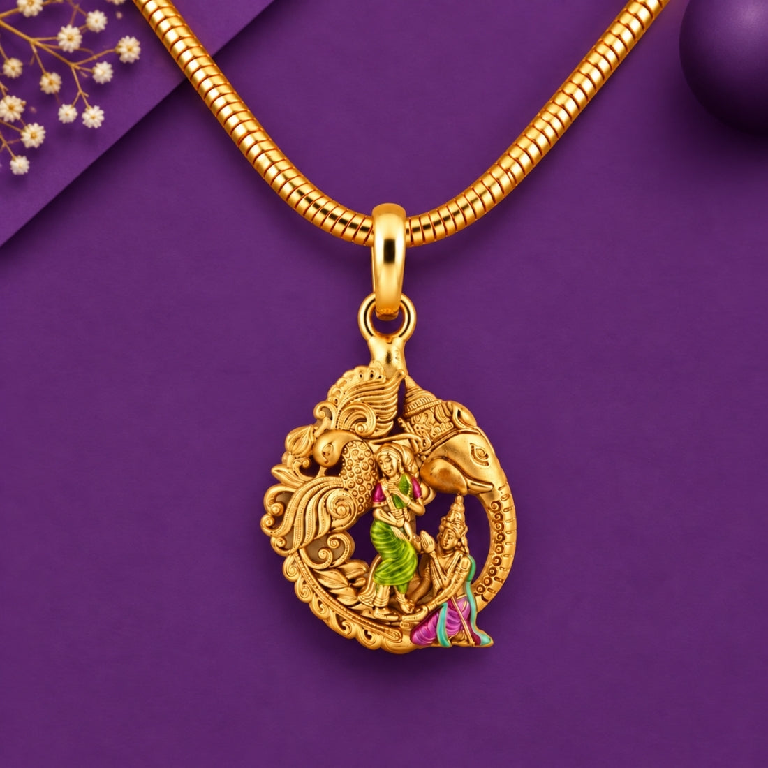 The Vinayaka Mayura 925 Silver Gold Plated Medallion Pendant