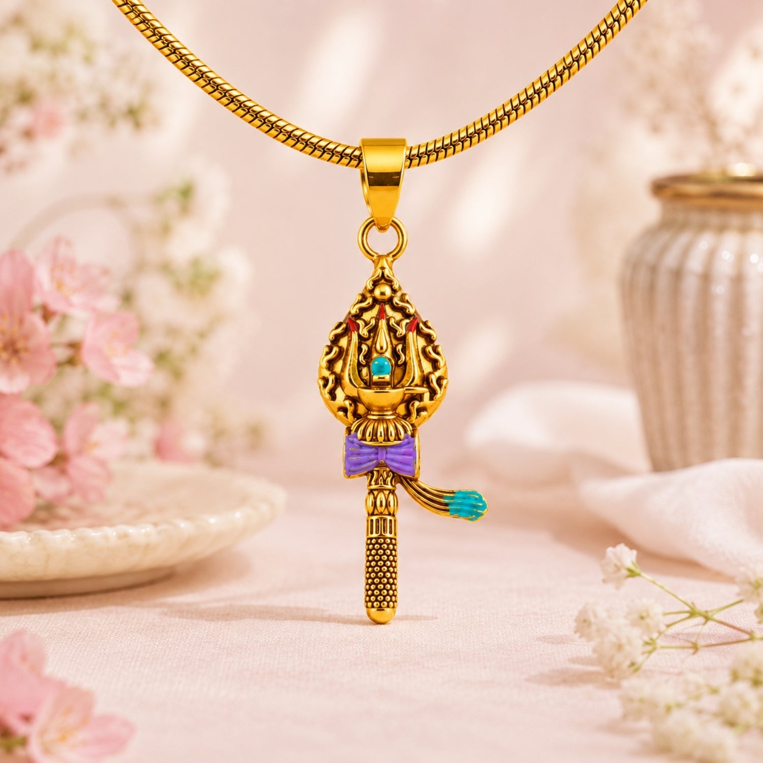 925 Sterling Silver Gold Plated Shiva Trishul Pendant.