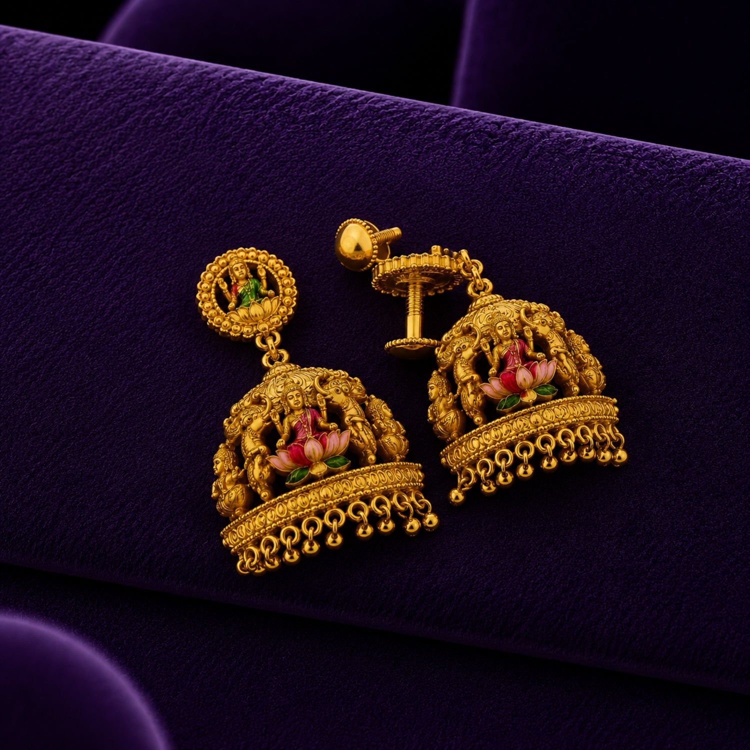 Royal Lakshmi Heritage Gold Polish 925 Silver Jhumka Earrings