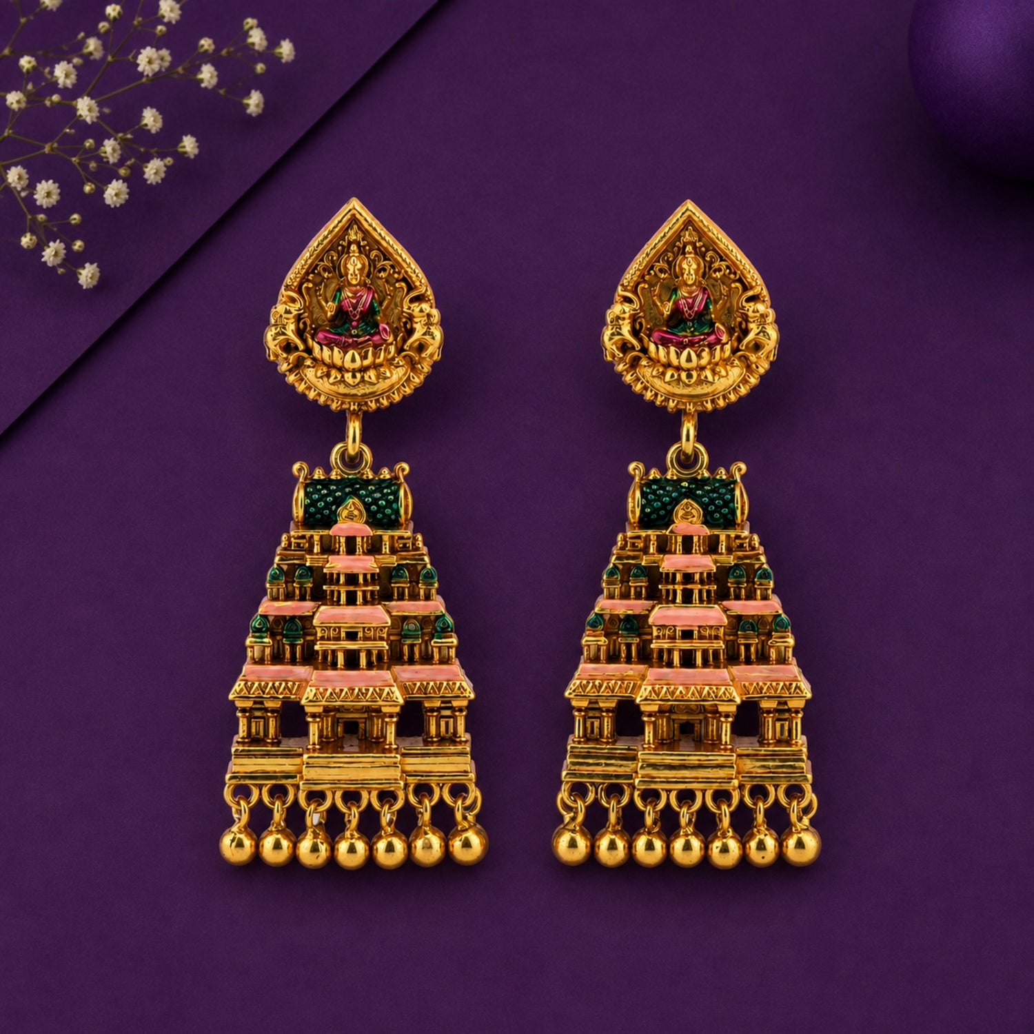 The Imperial Lakshmi Gopuram Heritage Gold-Plated 925 Silver Drops