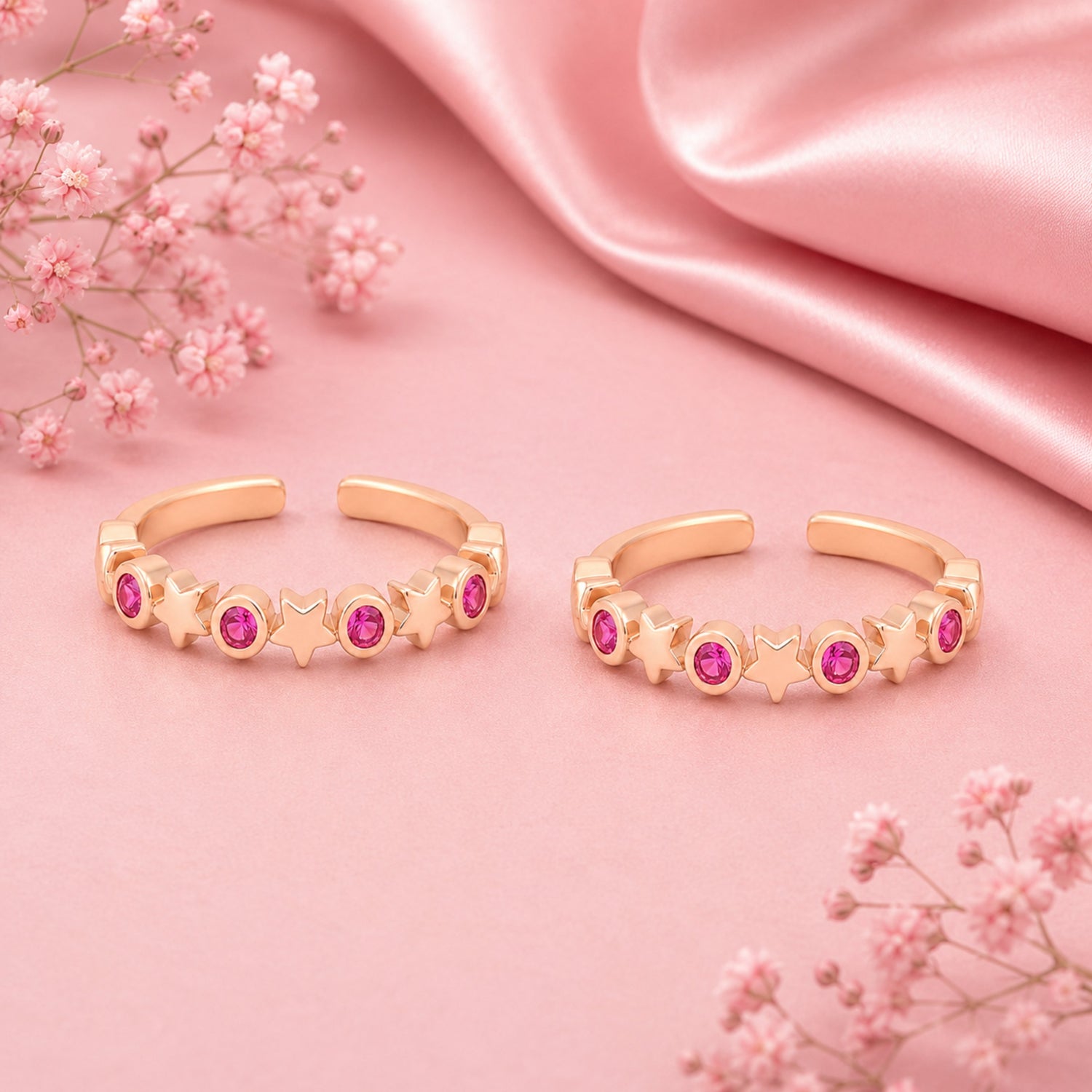 Ruby Starlet Alternating Rose Gold Adjustable Toe Rings