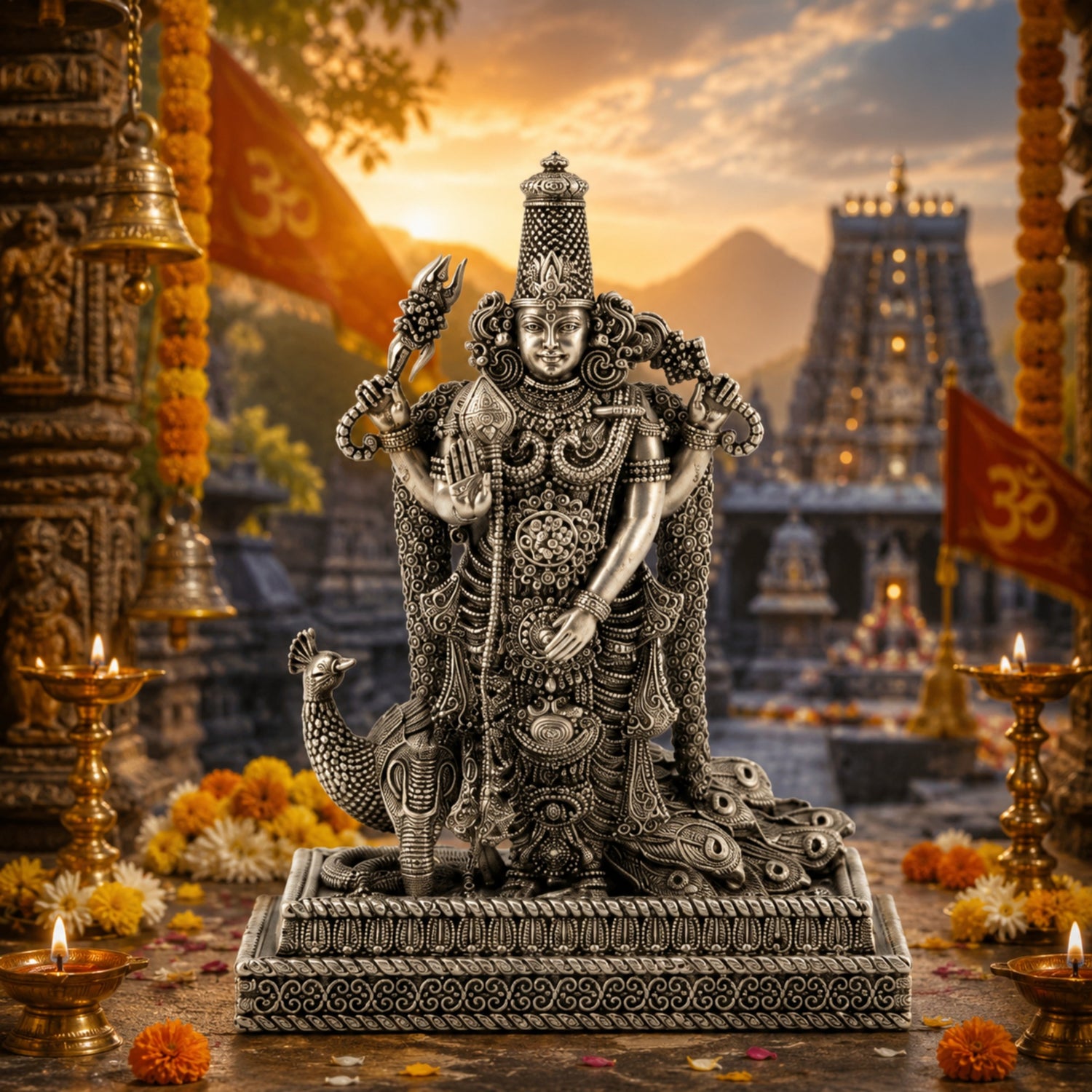 Premium 925 Pure Silver Lord Murugan (Kartikeya) Idol.