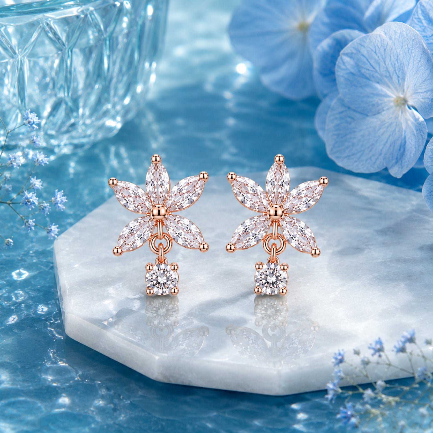 Marquise Jasmine Blossom 925 Pure Sterling Silver Drop Earrings